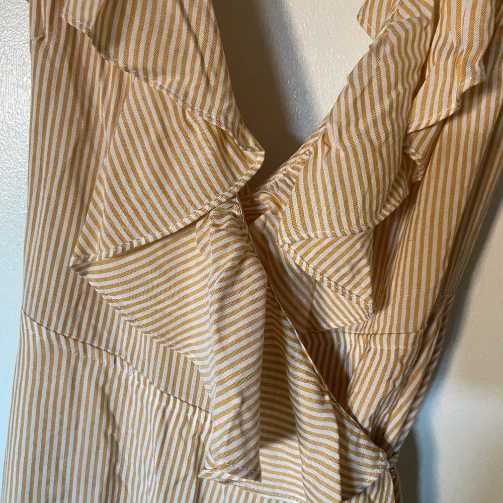 Yellow striped wrap around dress